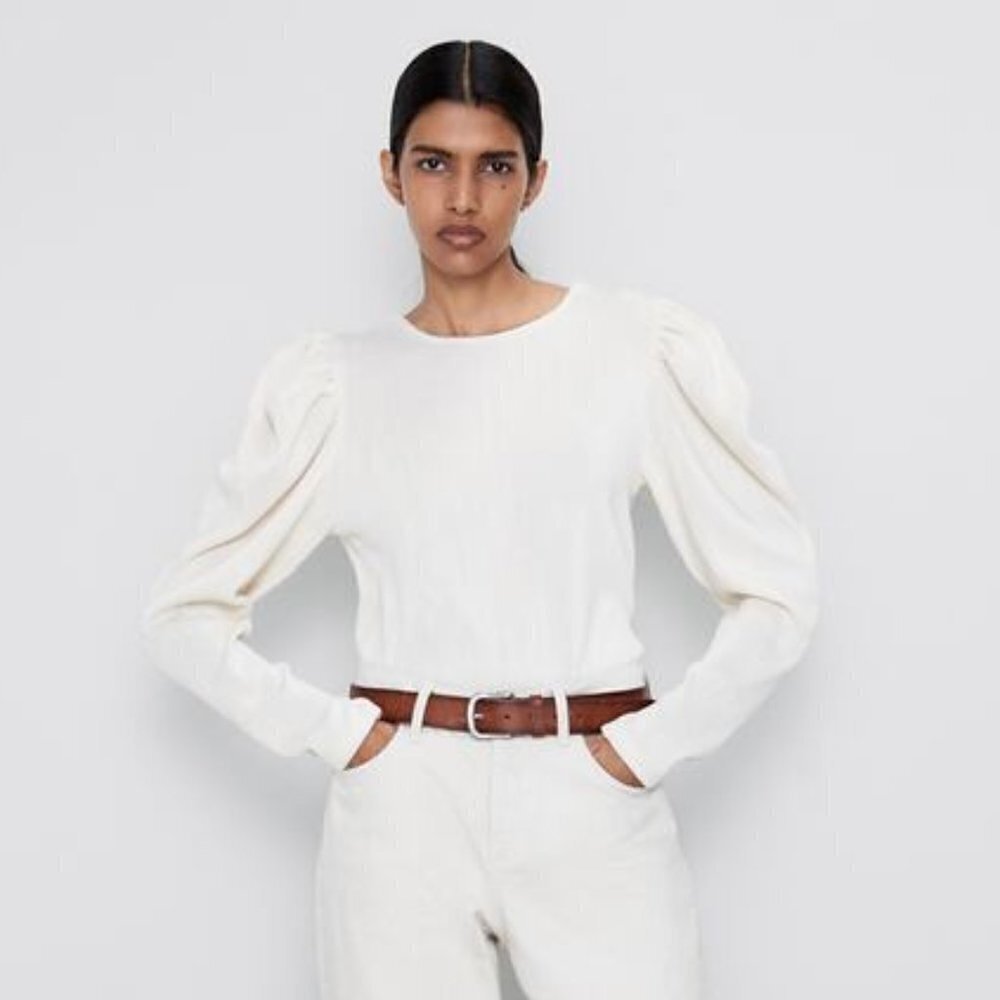 ZARA | Balloon Sleeve Textured Top | Sz. S